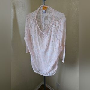 Ruby Rd Beaded Pullover Blouse Short Sleeve